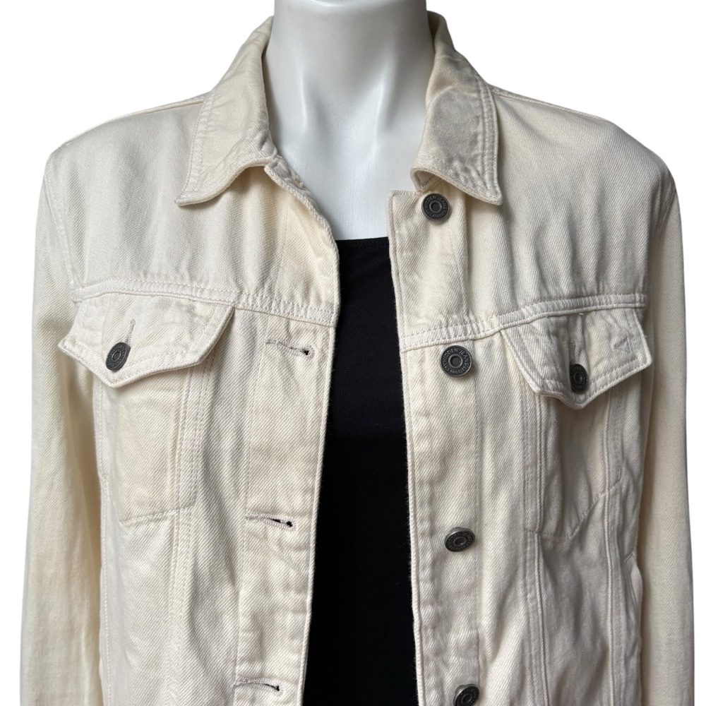 HIDDEN JEANS Rebel Fray Hem Denim Trucker Jacket in Cream, Sz L - Picture 11 of 16